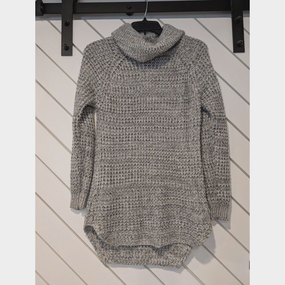 POOF! Loose Knit Cowl Neck Gray Tweed Chunky Pullover High Low Sweater Medium